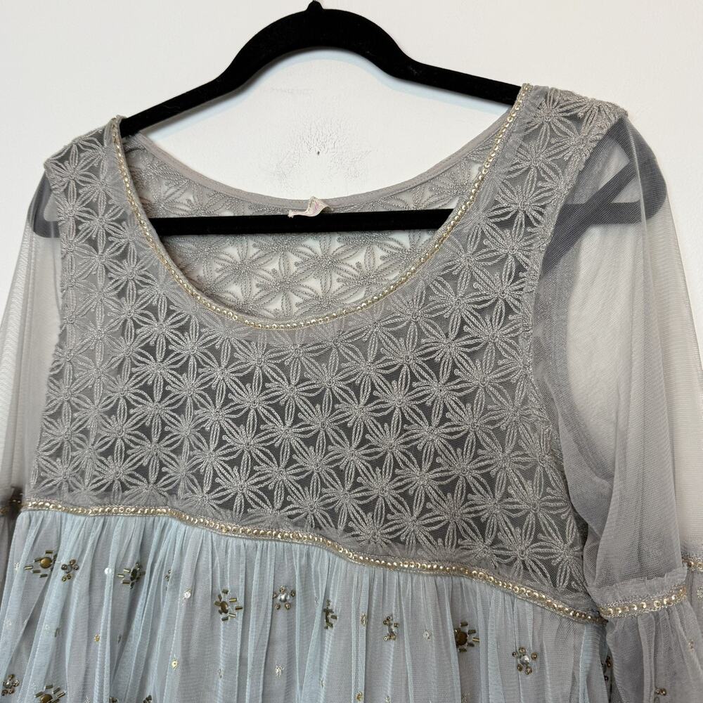 Free People sheer boho blouse beaded embroidered MD festival vacation - Picture 7 of 10